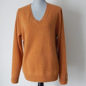 TAHARI 2-PLY 100% Cashmere V-Neck Pullover Sweater Dark Gold Women’s XLarge NWT